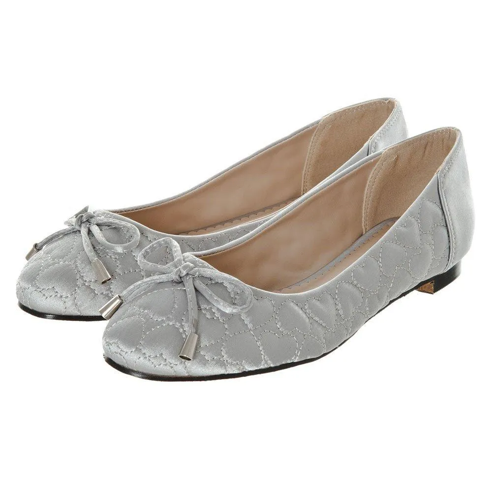 Ripple Flat Satin Ballerina Pump With Bow Detail