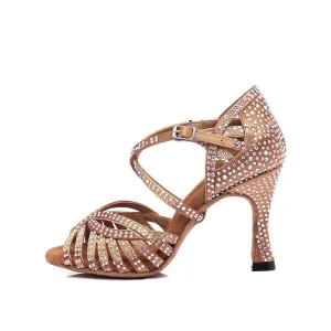 Satin Crystal Latin  Dance Shoes