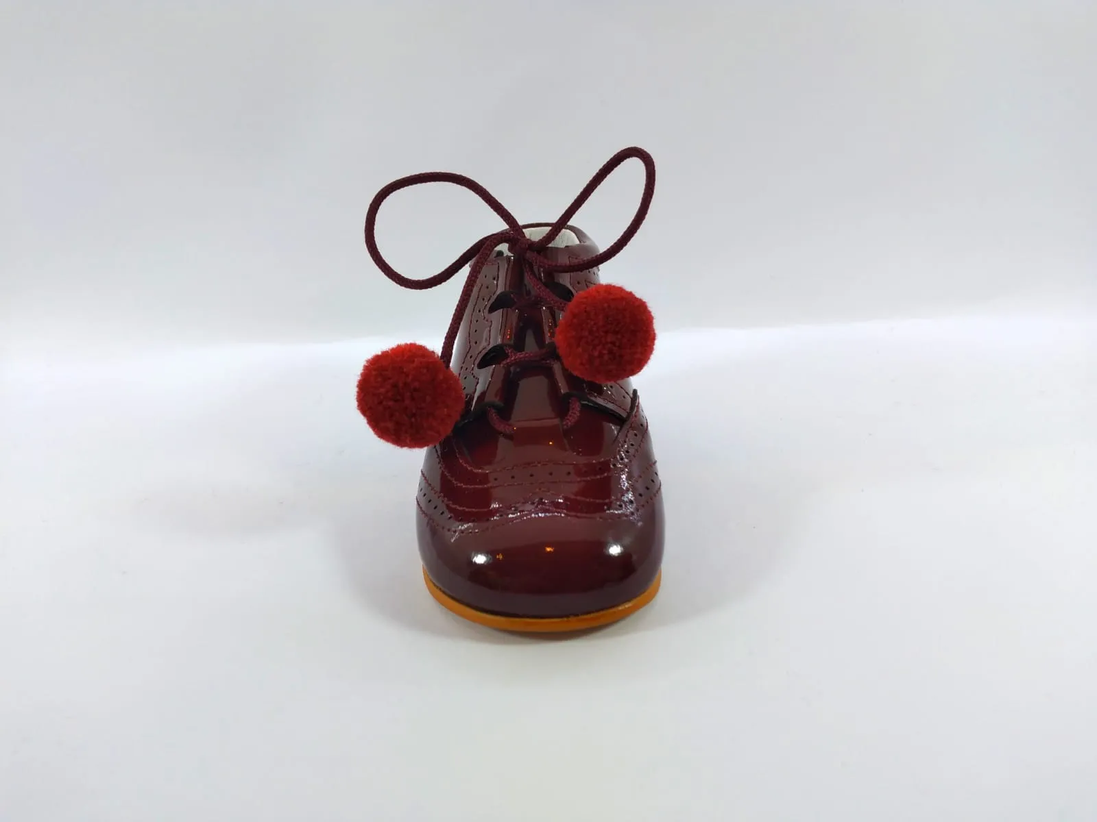 Shawn & Jeffery Burgundy Pompom Patent Baby Bootie