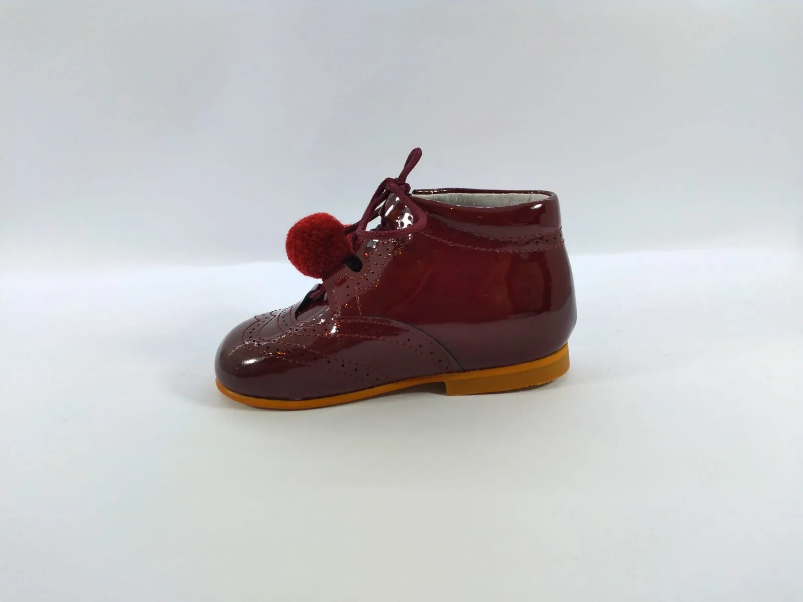 Shawn & Jeffery Burgundy Pompom Patent Baby Bootie