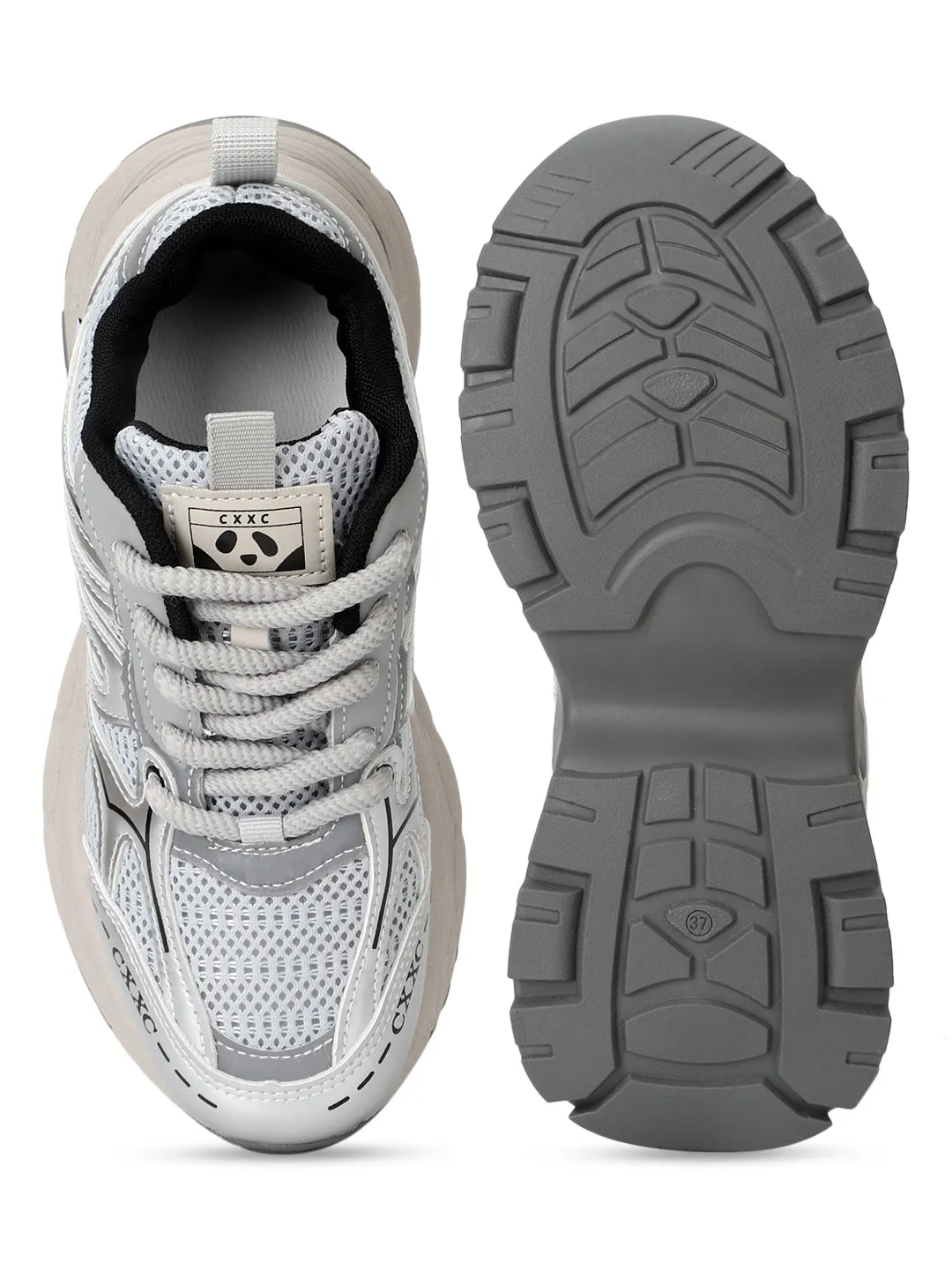 Silver Grey Mesh Lace-Up Sneakers (TC-RS3650-SILGRY)