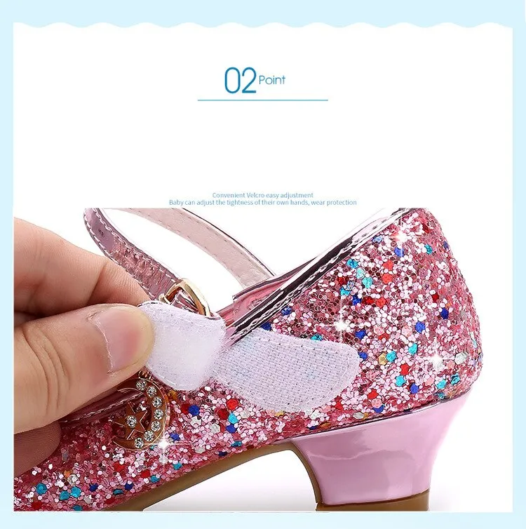 Spring Fashionable Girls' Shinny Thick Heeled Princess Shoes With Bow