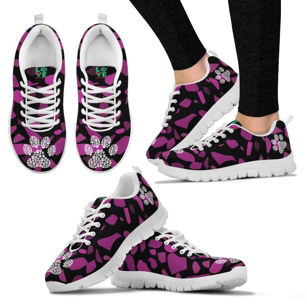 Terra Pattern Pink with Pawprints - Women's Sneakers