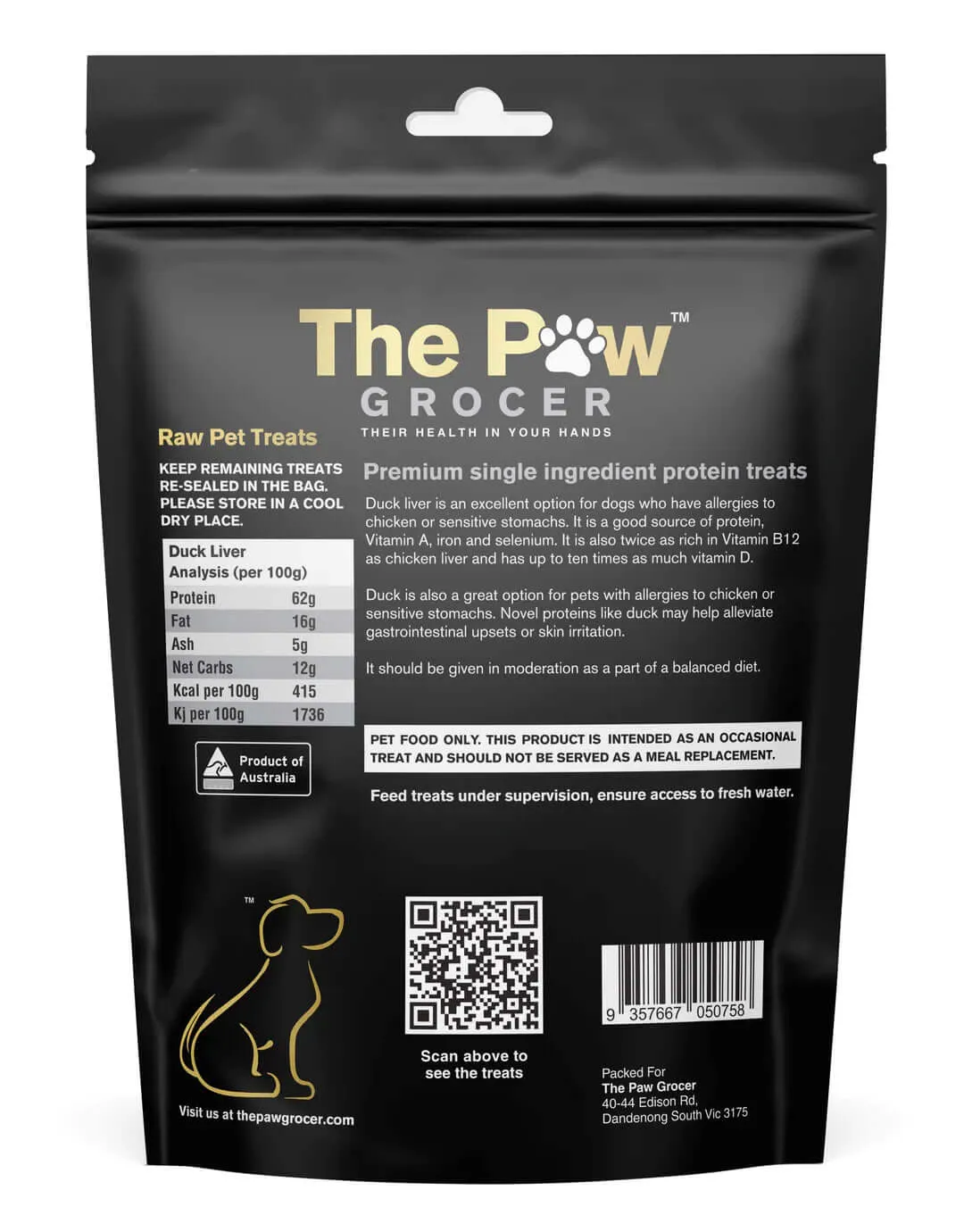 The Paw Grocer Freeze Black Label Responsibly Farmed Duck Liver 72g