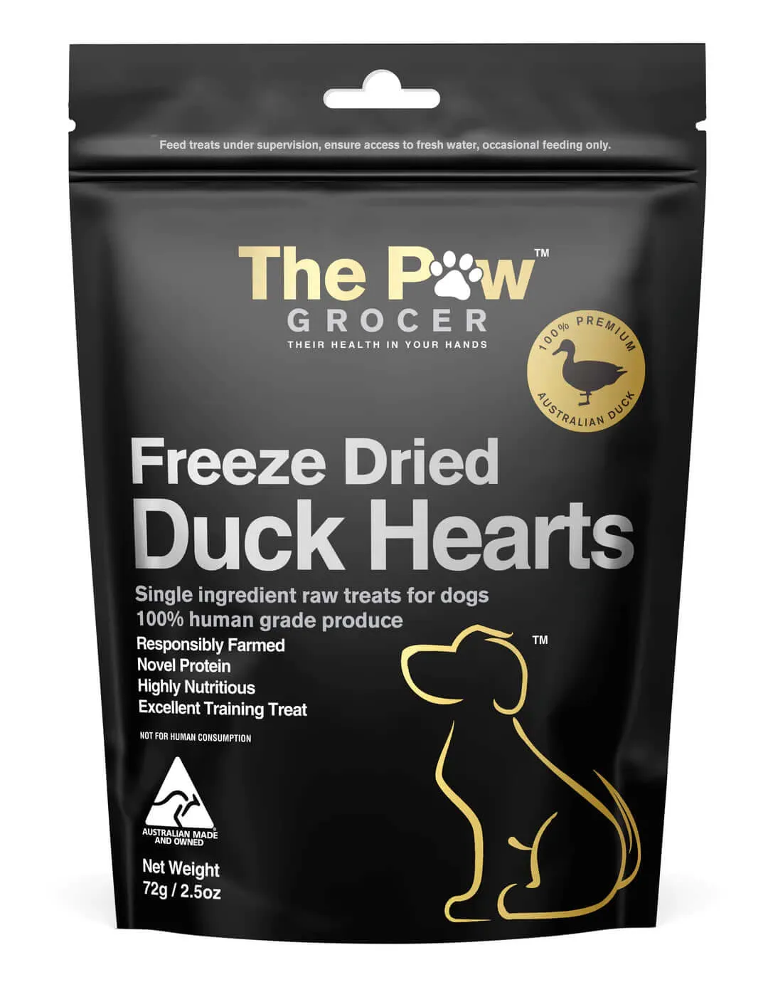 The Paw Grocer Freeze Black Label Responsibly Sourced Duck Hearts 72g