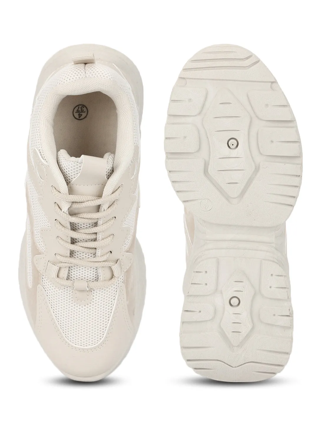 Total Sand PU Lace-Up Chunky Sneakers