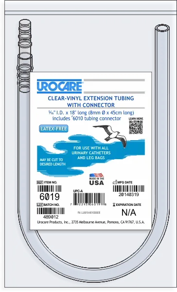 Urocare 6019 Clear-Vinyl Extension Tube, 18" With #6010 Tubing Connector