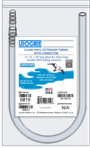 Urocare 6019 Clear-Vinyl Extension Tube, 18" With #6010 Tubing Connector