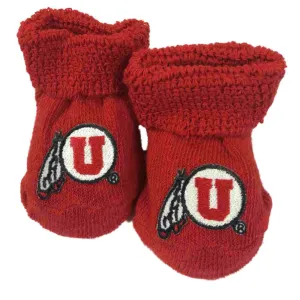 Utah Utes Two Feet Ahead Infant Baby Newborn Red White Black Socks Booties