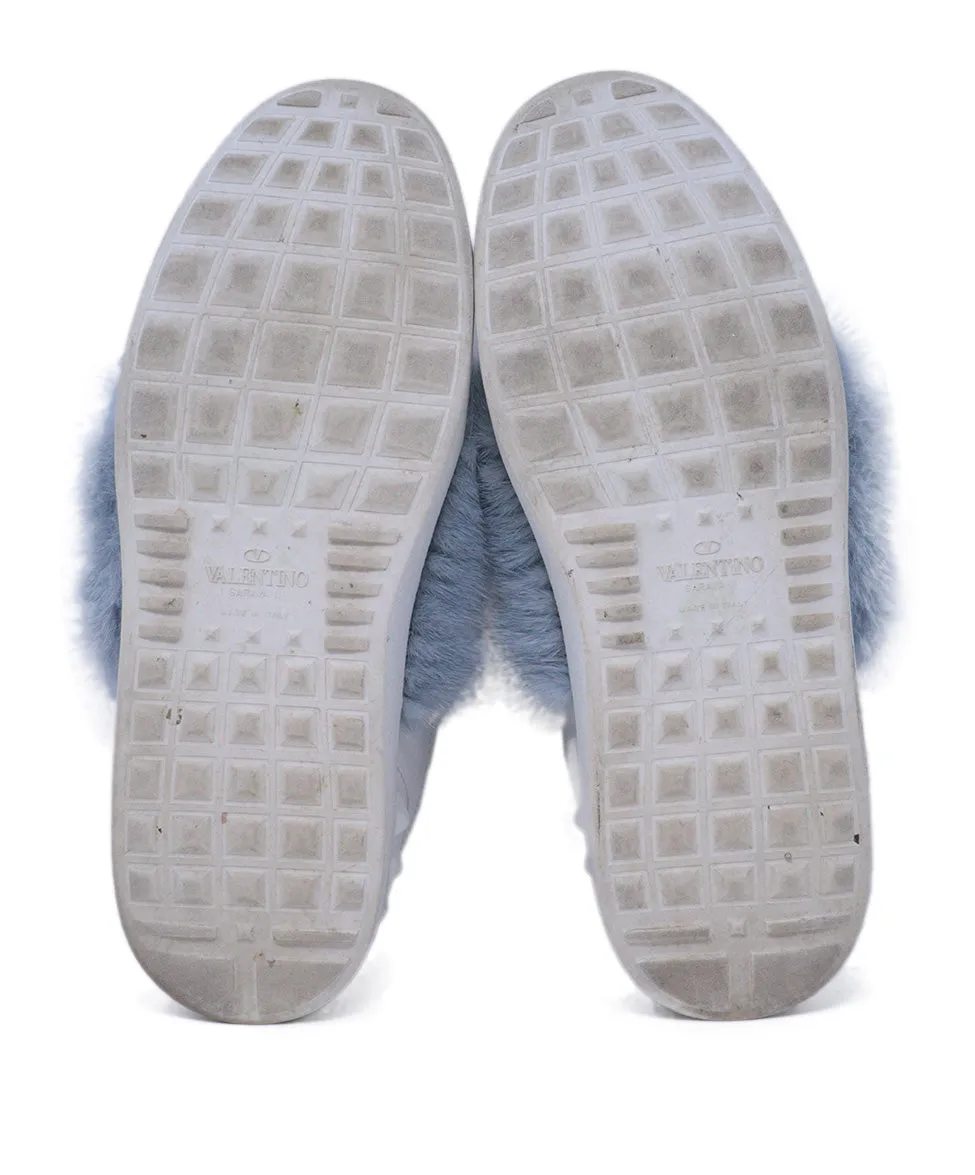 Valentino White Leather & Blue Mink Sneakers sz 8