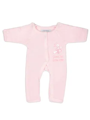 Velour Preemie Baby Sleepsuit: Pink 'Special Little Me'