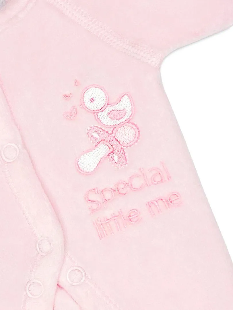 Velour Preemie Baby Sleepsuit: Pink 'Special Little Me'