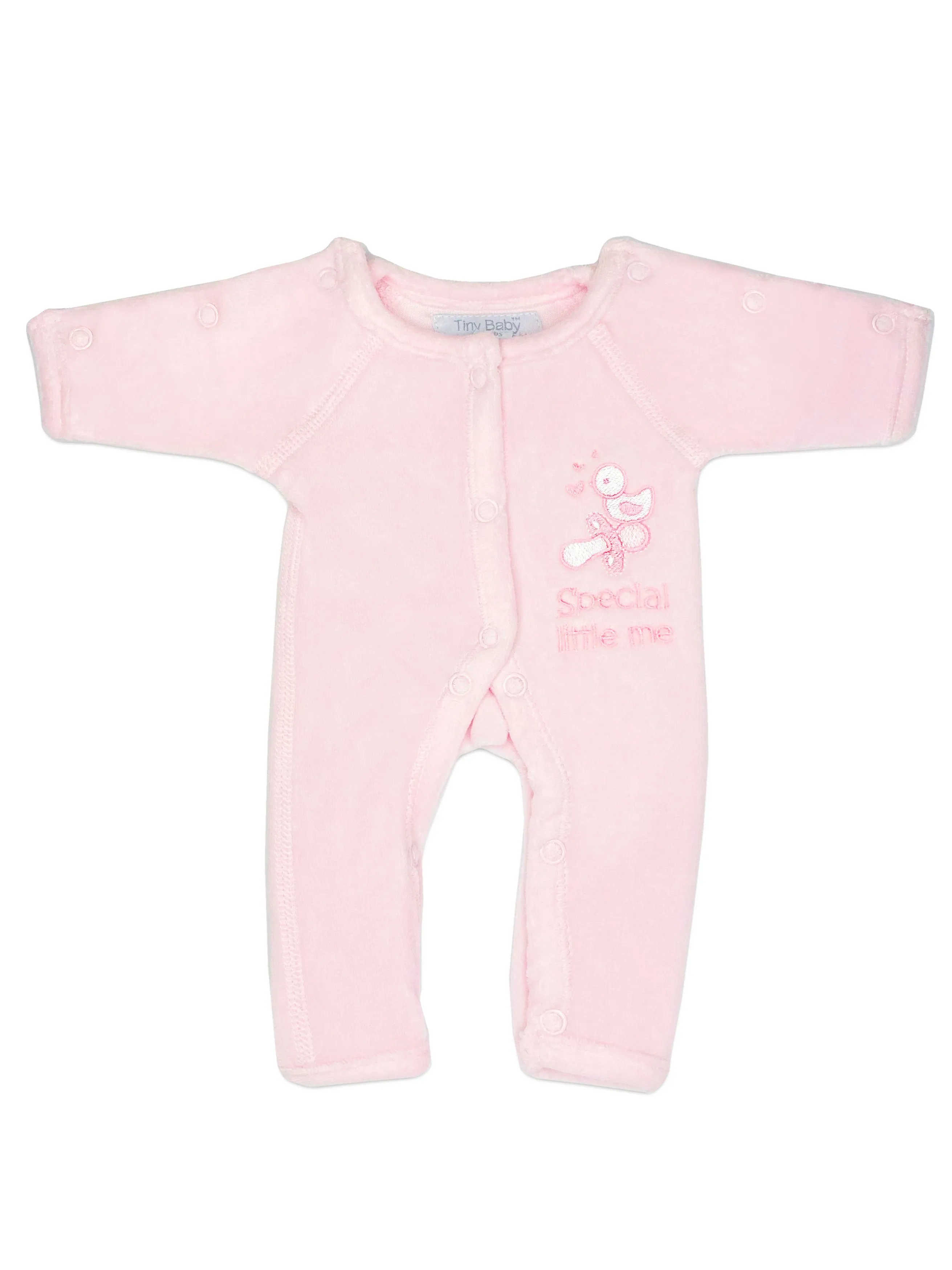 Velour Preemie Baby Sleepsuit: Pink 'Special Little Me'