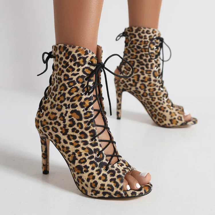 Women's 7cm/9cm Heel Rubber Sole  Leopard Print Leatherette Jazz Shoes Dance Heels Boots