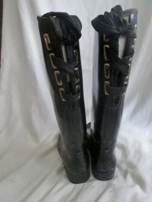 Womens DAV Gumboots Steampunk Wellies Rain Boots Rainboots BLACK 8 Foul Weather