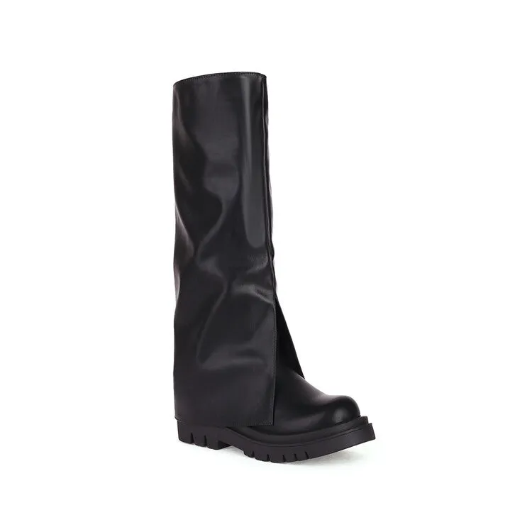 Women's Fold Round Toe Mid Calf Boots