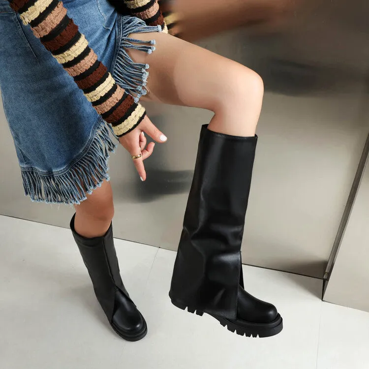 Women's Fold Round Toe Mid Calf Boots