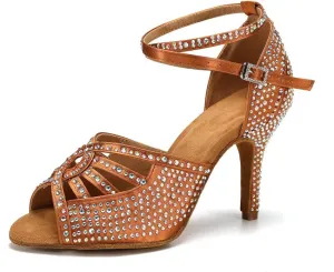 Womens Latin Dance Shoes Suntan Rhinestone