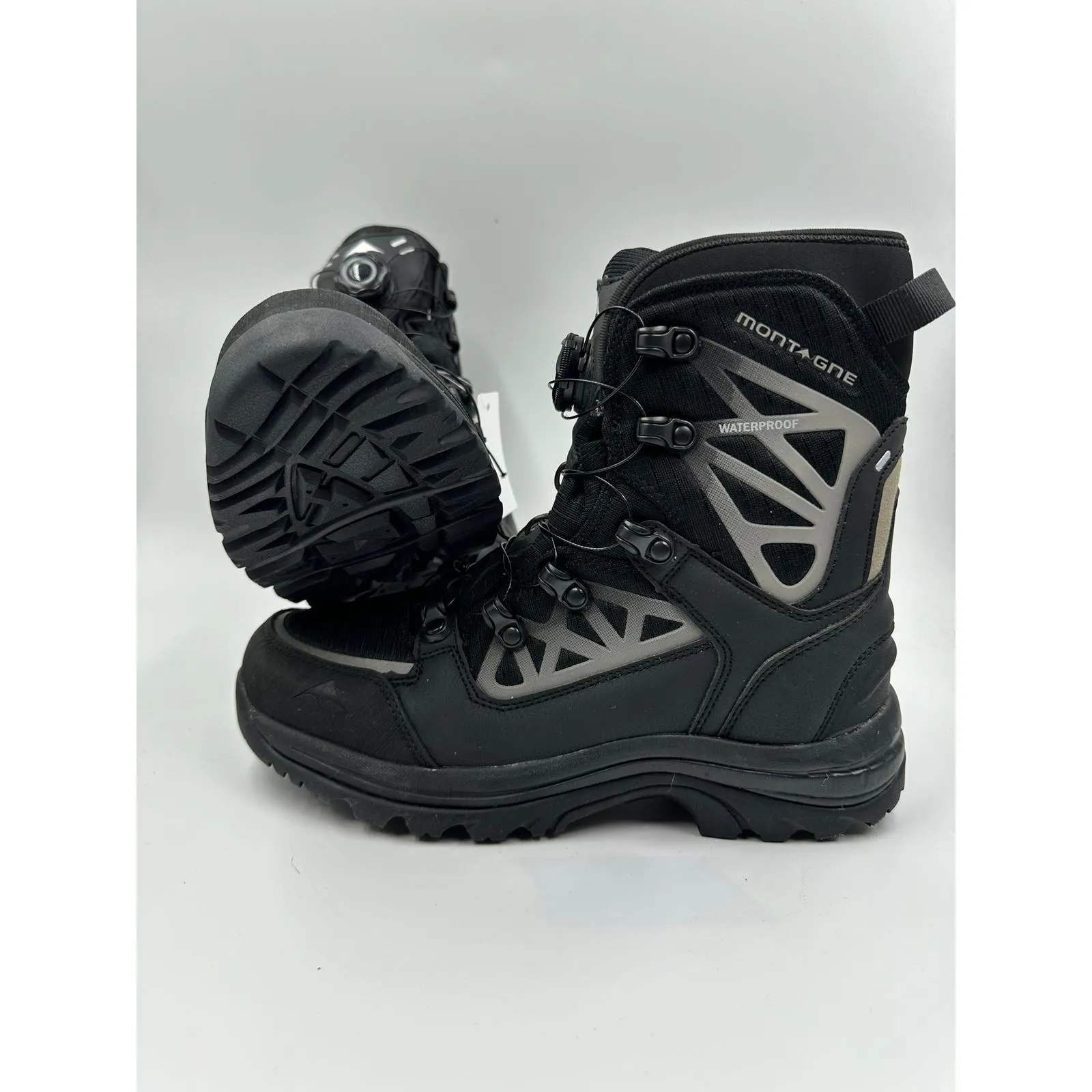 Women's size 7, Black High Top Hikers w/ Black and Gray Geometric Pattern