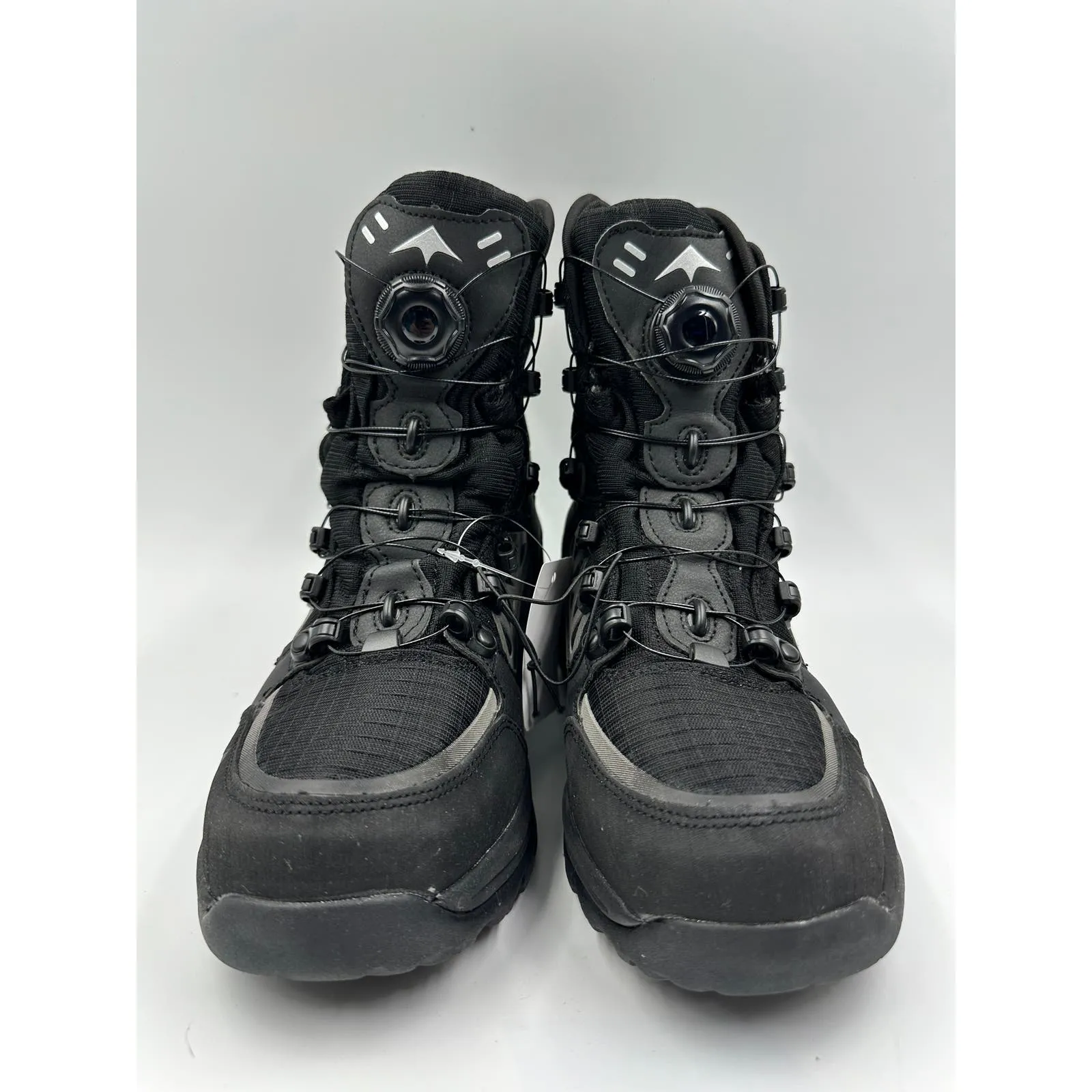 Women's size 7, Black High Top Hikers w/ Black and Gray Geometric Pattern