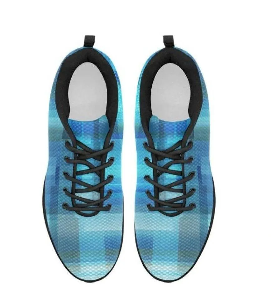 Womens Sneakers, Blue And Black Geometric Print Running Shoes