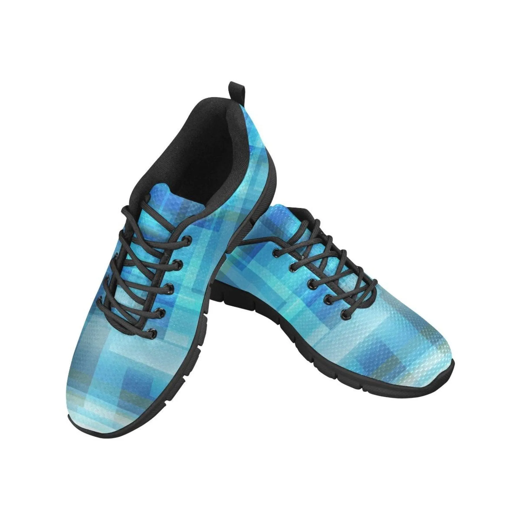 Womens Sneakers, Blue And Black Geometric Print Running Shoes