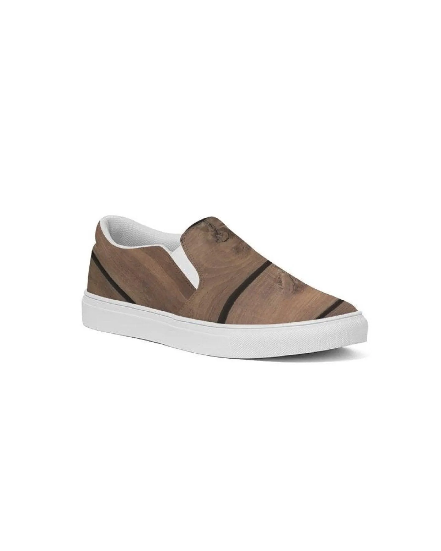 Womens Sneakers - Canvas Slip On Shoes, Brown Plank Print