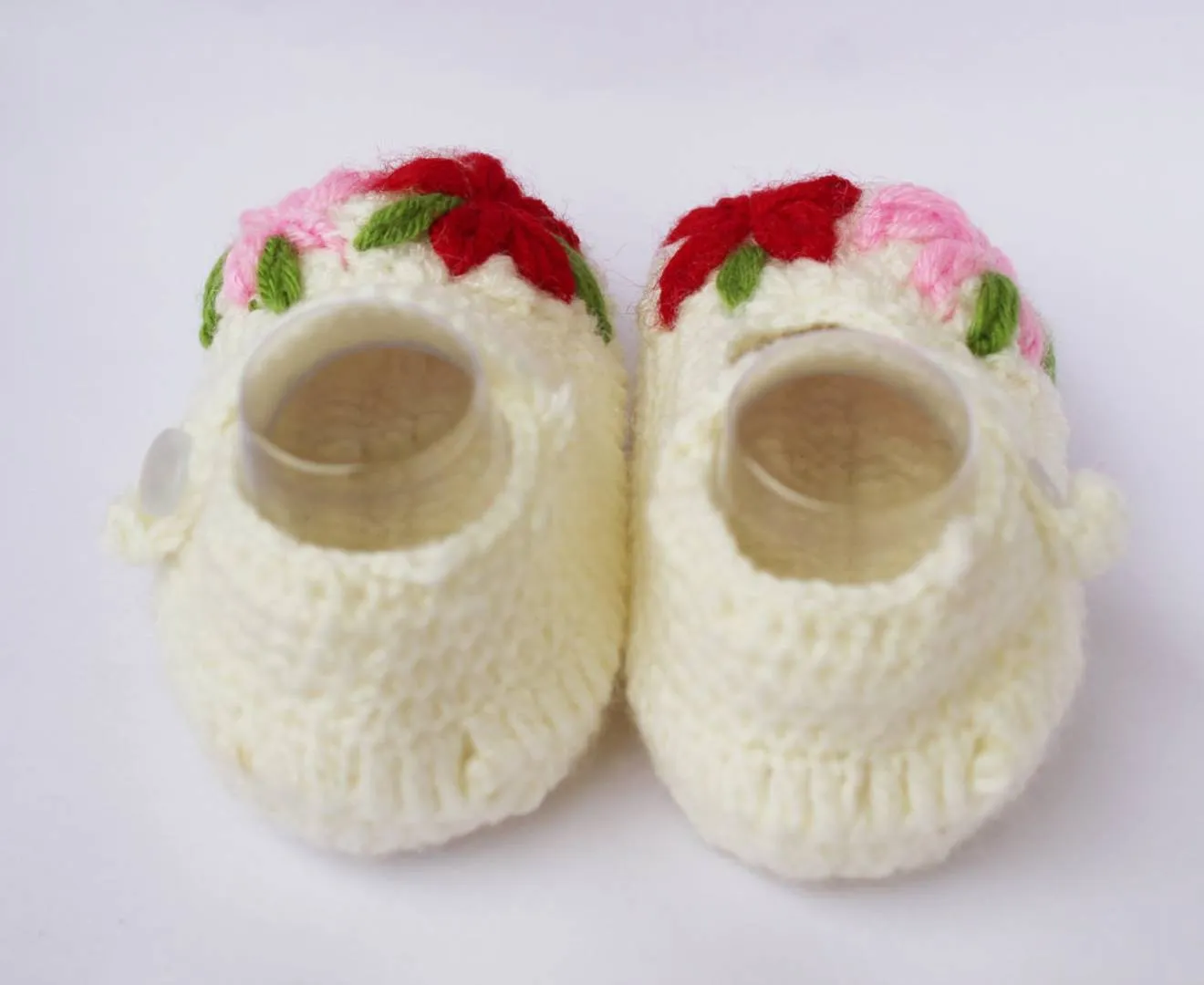 Woolen Soft Sole White Booties For Kids